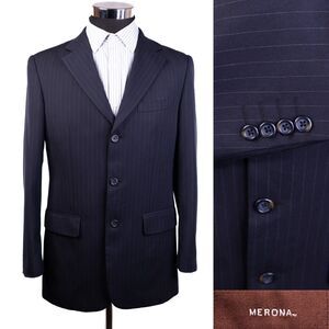 Merona 38R 3 Button Dark Blue Striped Suit Blazer Sports Coat